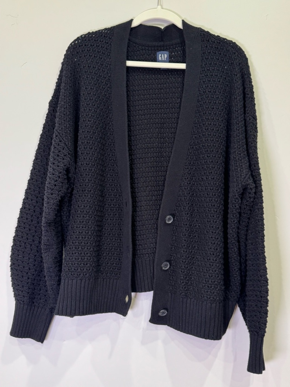 GAP Black Textured Knit Button-Up Cardigan